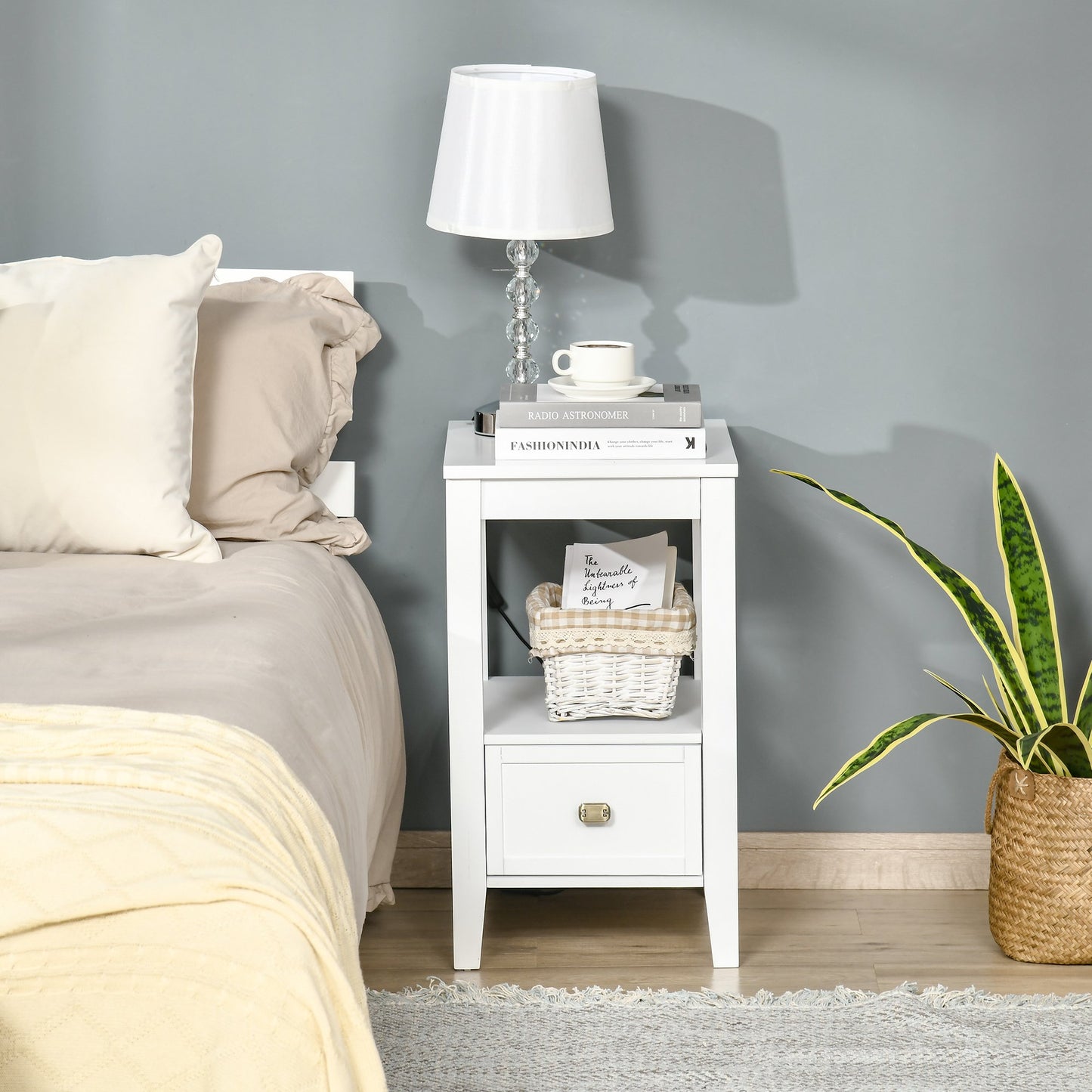 HOMCOM Side Table, Modern Coffee End Table with Drawer and Shelf,