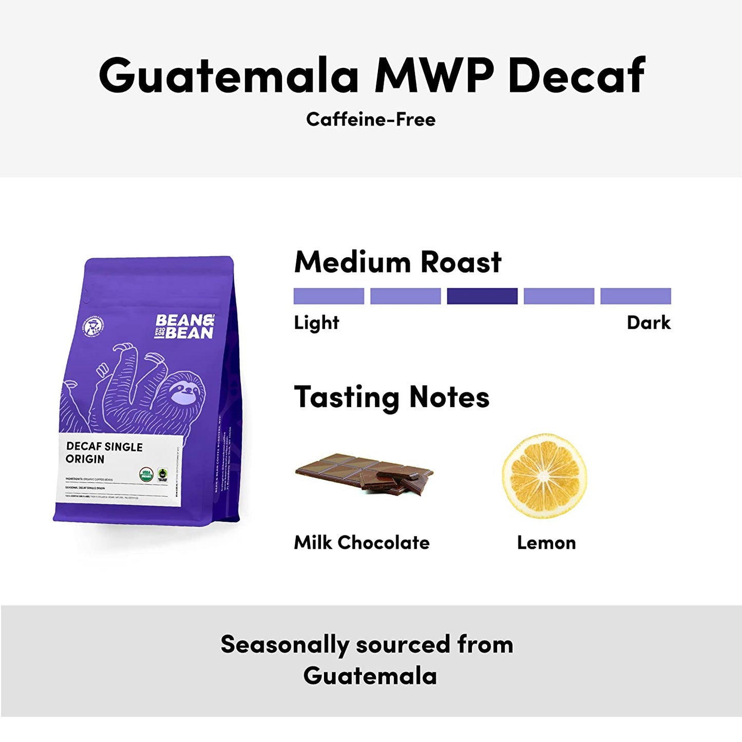 Bean & Bean Decaf Single Origin Coffee Beans – Decaf Organic Coffee Beans for Mild, Smooth Coffee - Fair Trade Decaffeinated Whole Bean, 11Oz