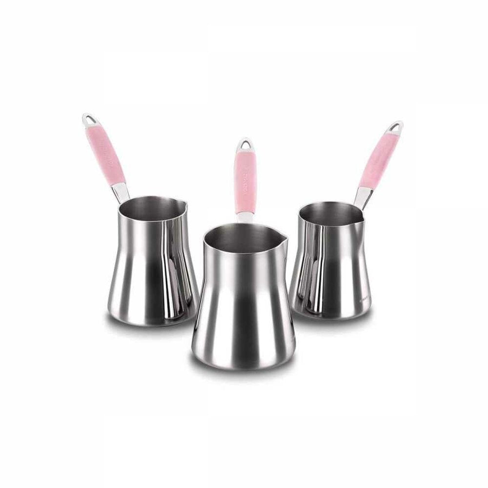 Korkmaz A126 Flora Coffee Pot Set, Stainless Steel, Turkish Coffee Up