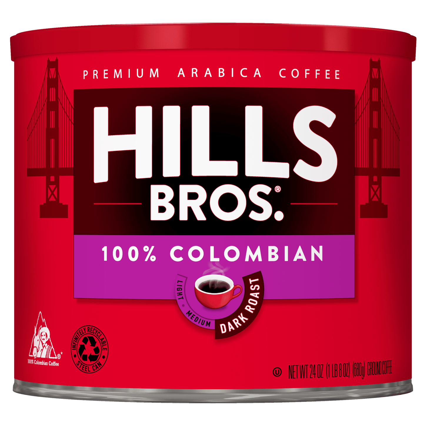 . Coffee 100% Colombian Ground Coffee, Dark Roast, 24 Oz