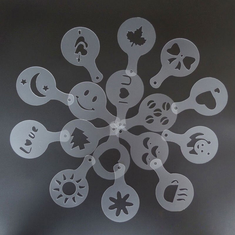 16Pcs Plastic Coffee Stencils Cappuccino Template