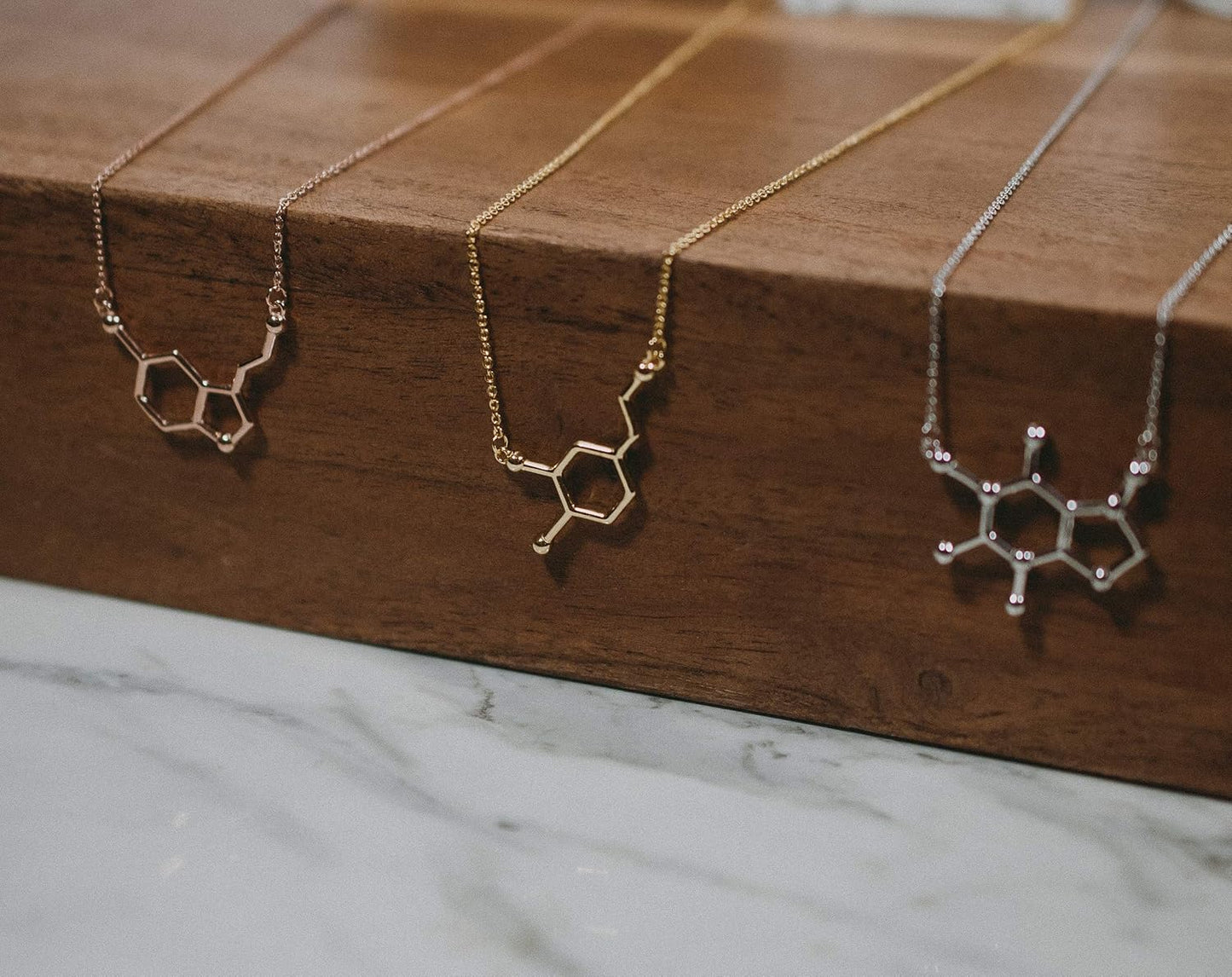 Caffeine Molecule Necklace - 925 Sterling Silver Jewelry for Coffee Lovers & Science Enthusiasts