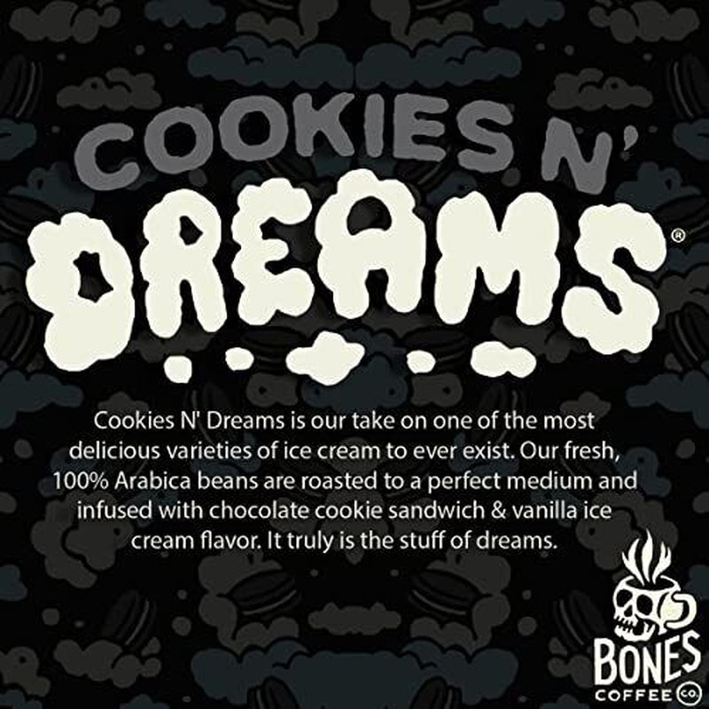 Bones Coffee Company Cookies 'N Dreams Ground Coffee Beans Cookie & Creams 12 Oz