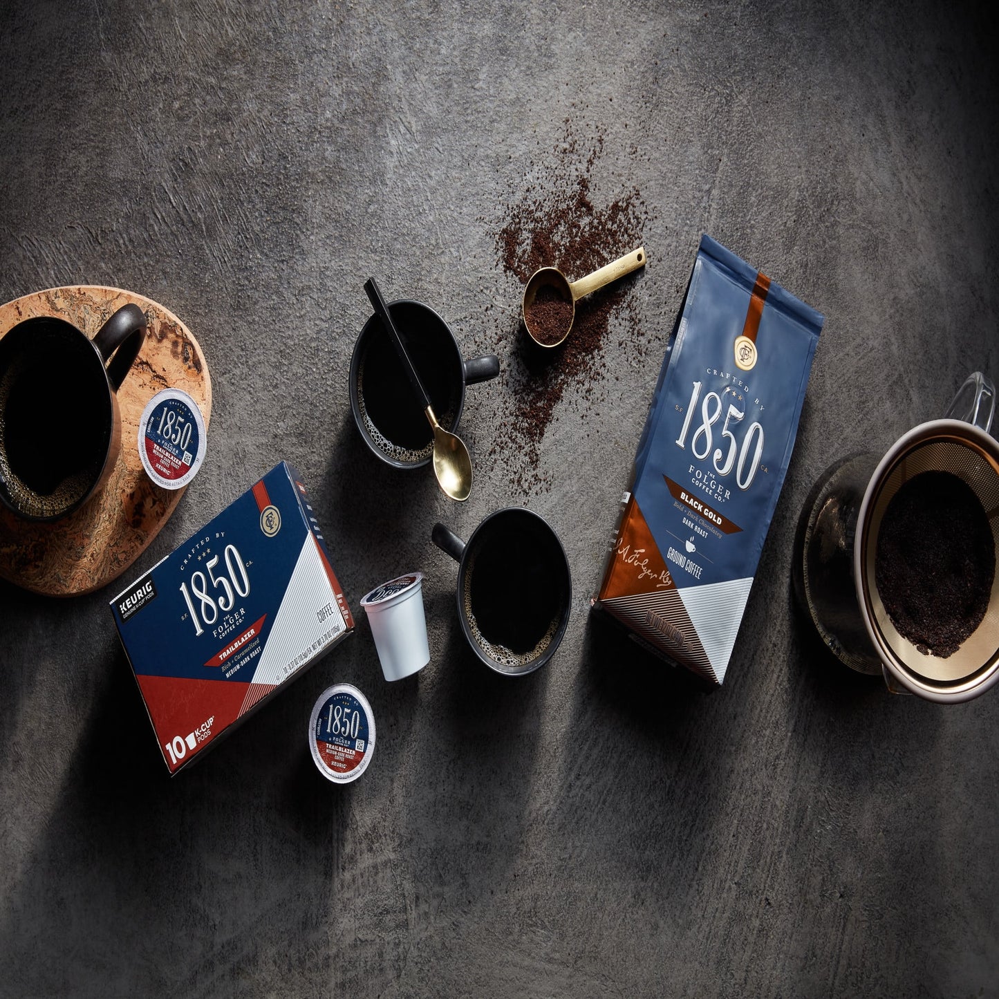 1850 Trailblazer Coffee, Medium-Dark Roast Ground Coffee, 12 Oz.