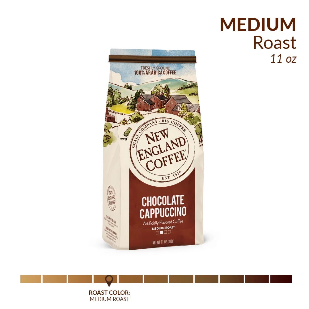 (4 Pack) Chocolate Cappuccino, Medium Roast, Ground Coffee, 11 Oz