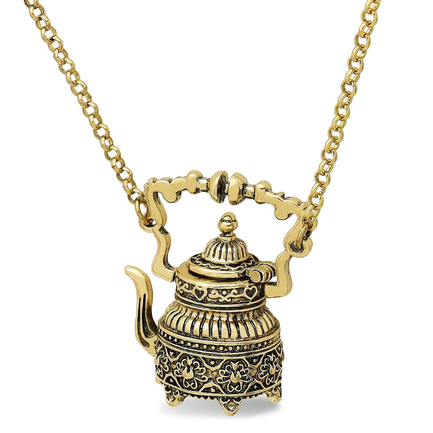Vintage Silver Plated Victorian Wonderland 3D Tea Pot Party Steampunk Goth Pendant Necklace Link Chain Choker Collar Jewelry