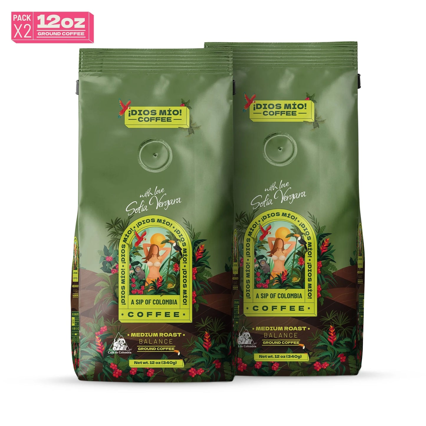 Coffee by Sofia Vergara, Premium Ground Colombian Coffee, Medium Roast , 12Oz (Pack of 2)