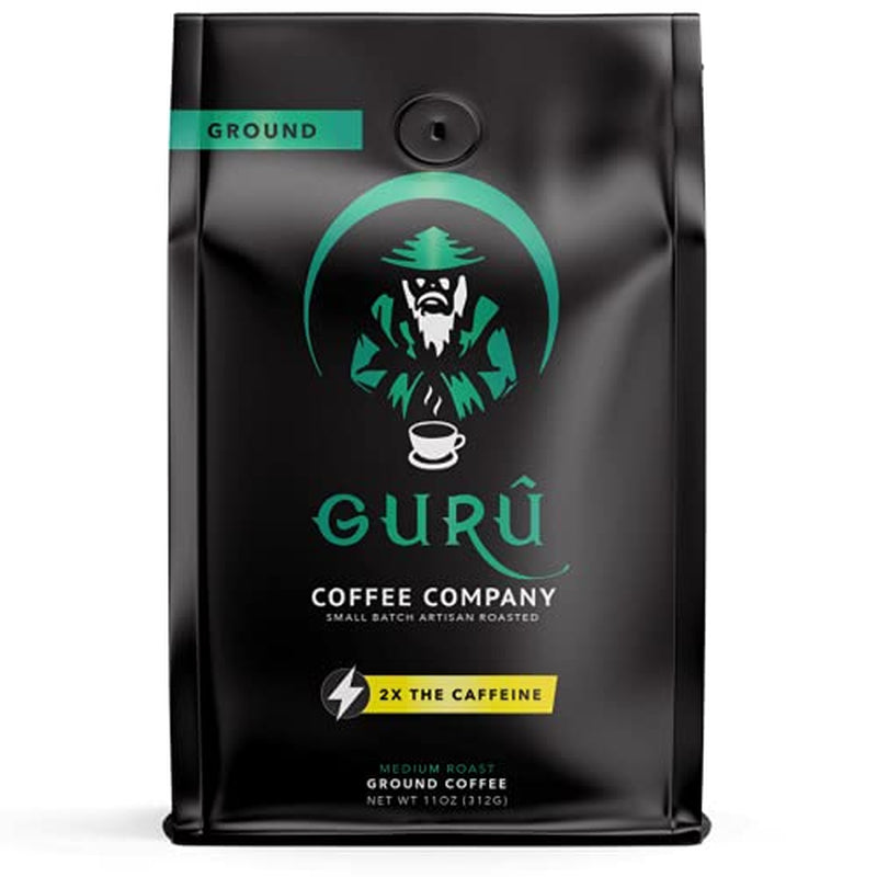 Guru Coffee Company High Caffeine Medium Roast Ground Coffee, Natural Energy from Premium Gourmet Specialty Grade Beans, 11 Ounce