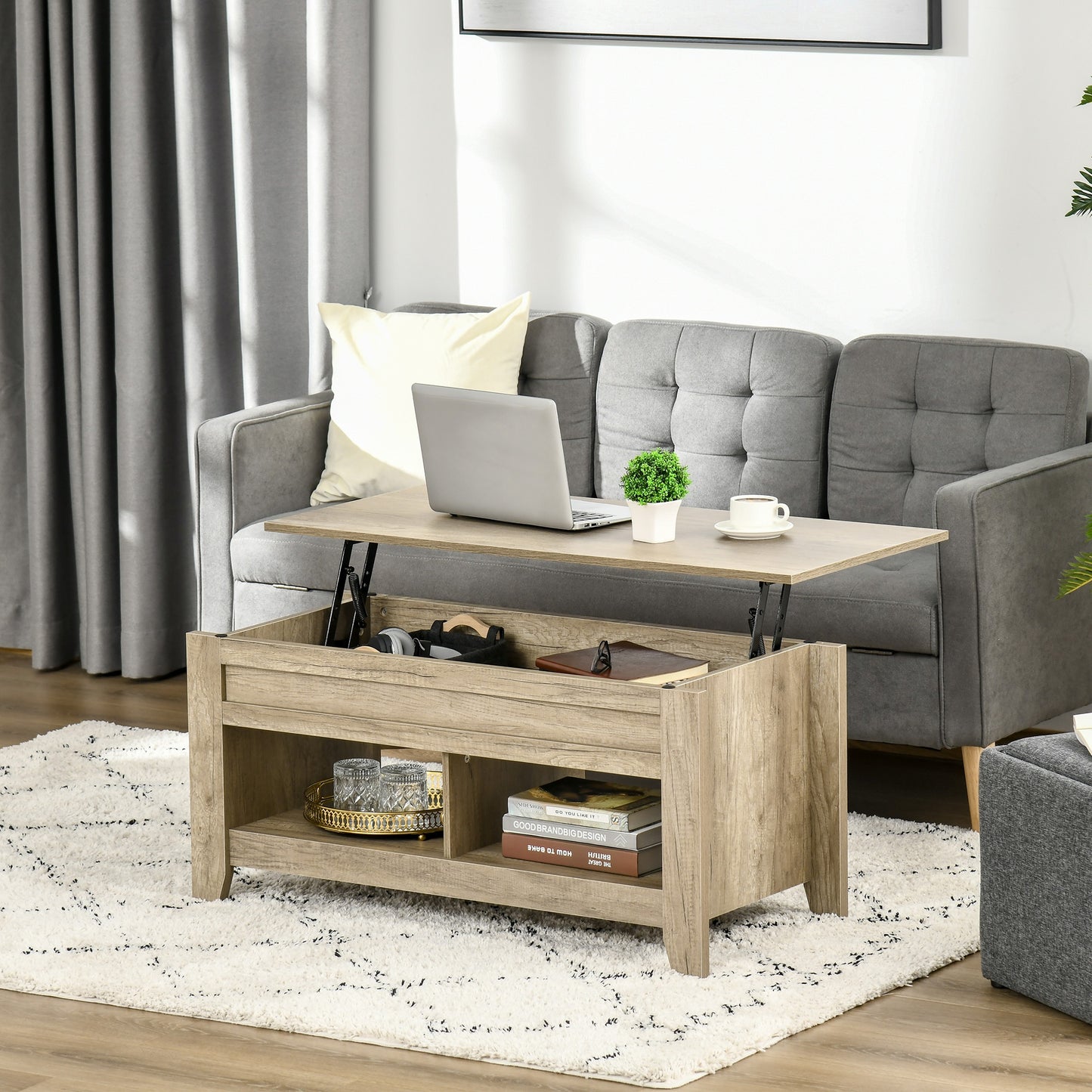 HOMCOM Lift Top Coffee Table with Hidden Storage Compartment and Open