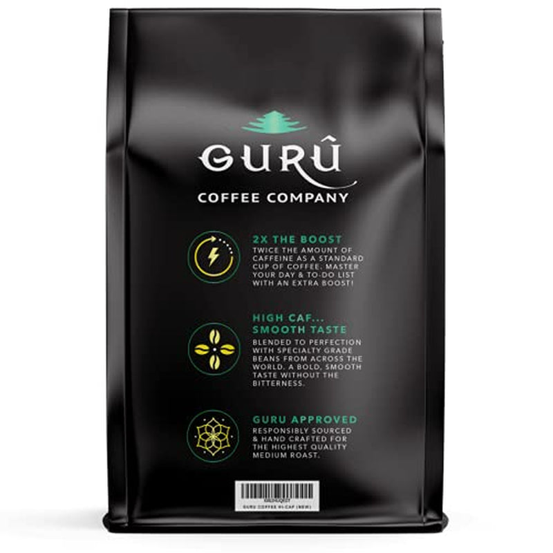 Guru Coffee Company High Caffeine Medium Roast Ground Coffee, Natural Energy from Premium Gourmet Specialty Grade Beans, 11 Ounce