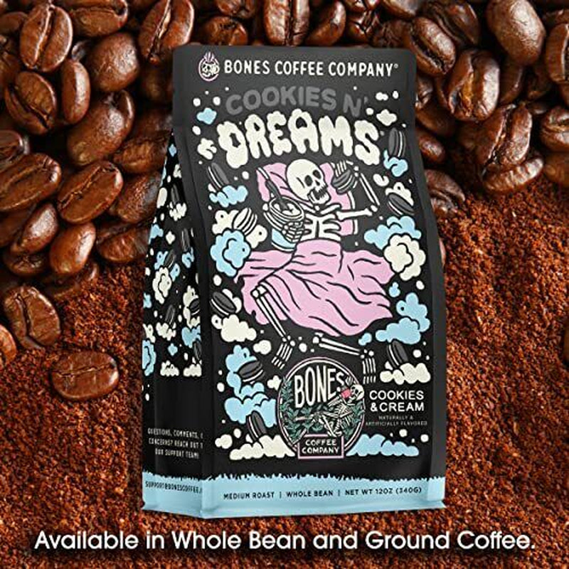 Bones Coffee Company Cookies 'N Dreams Ground Coffee Beans Cookie & Creams 12 Oz