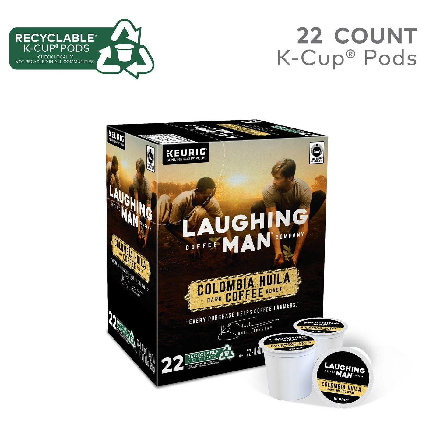 Colombia Huila Coffee, K-Cup Pod, Dark Roast, 22Ct