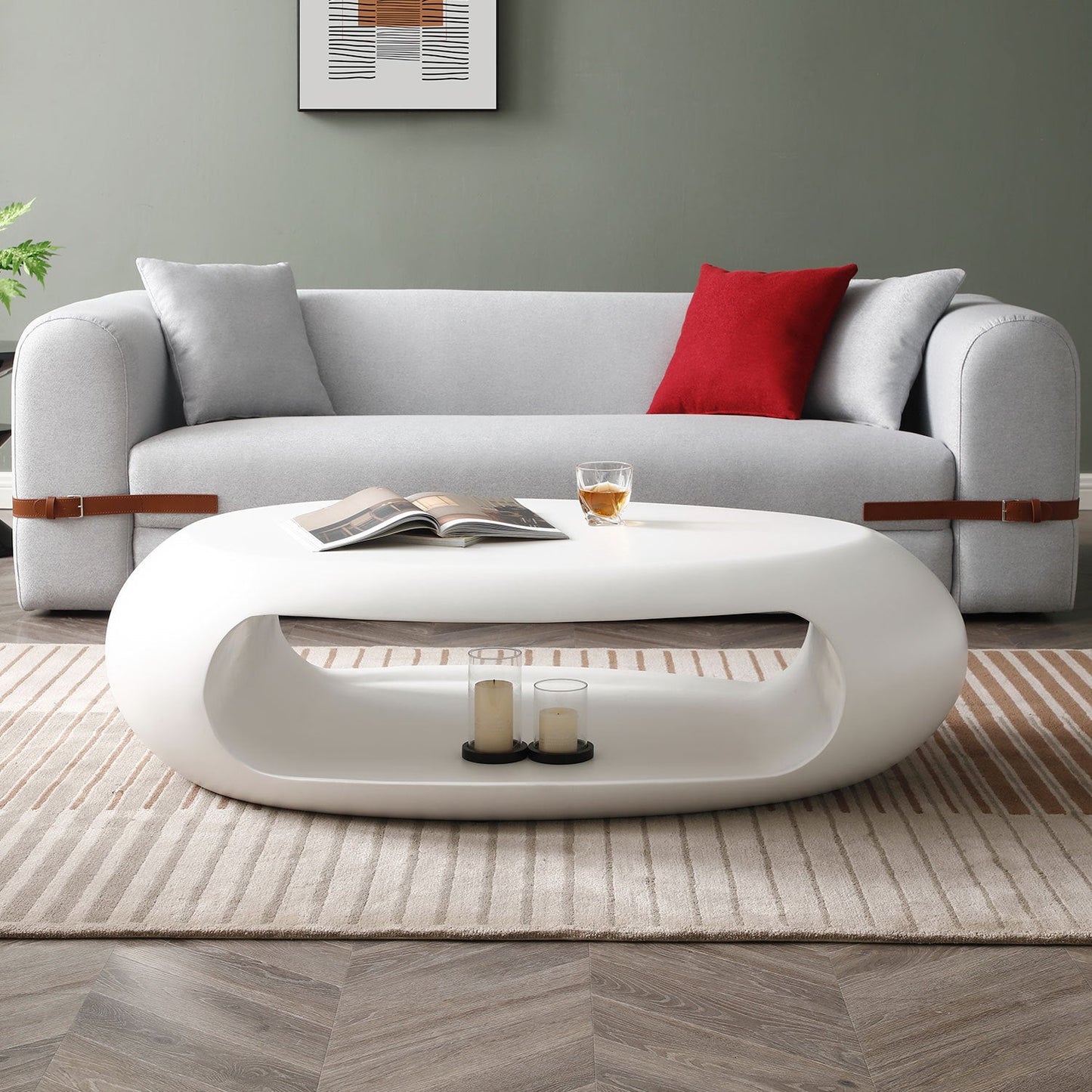 47.24'' Modern Oval Coffee Table, Sturdy Fiberglass Center Cocktail