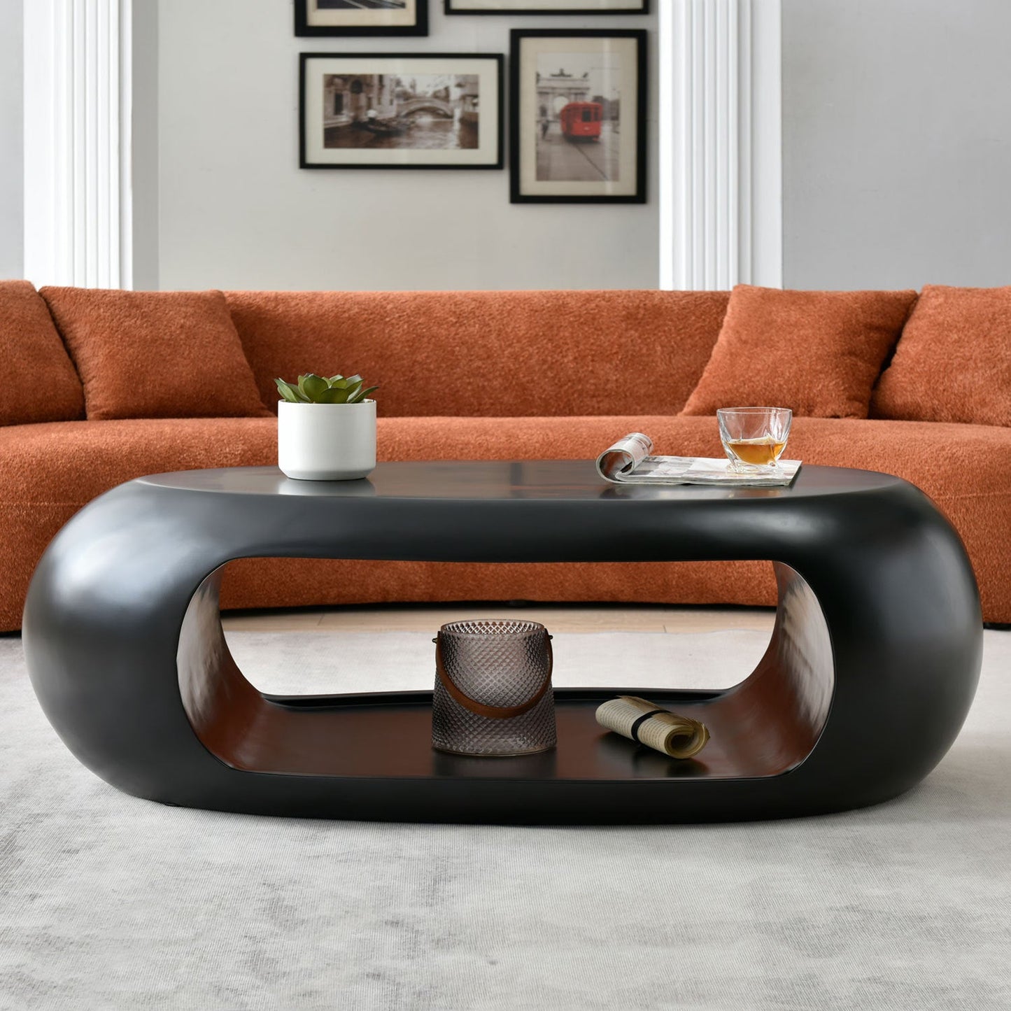 47.24'' Modern Oval Coffee Table, Sturdy Fiberglass Center Cocktail