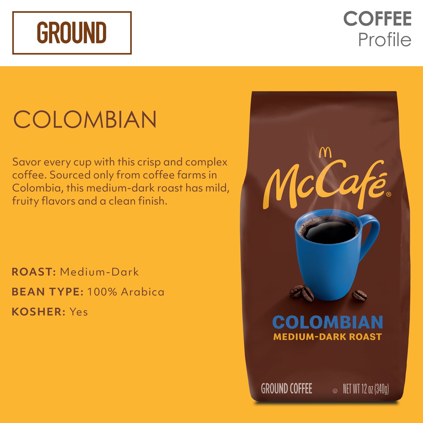 Mccafe Colombian, Medium-Dark Roast, Ground Coffee, 12 Oz