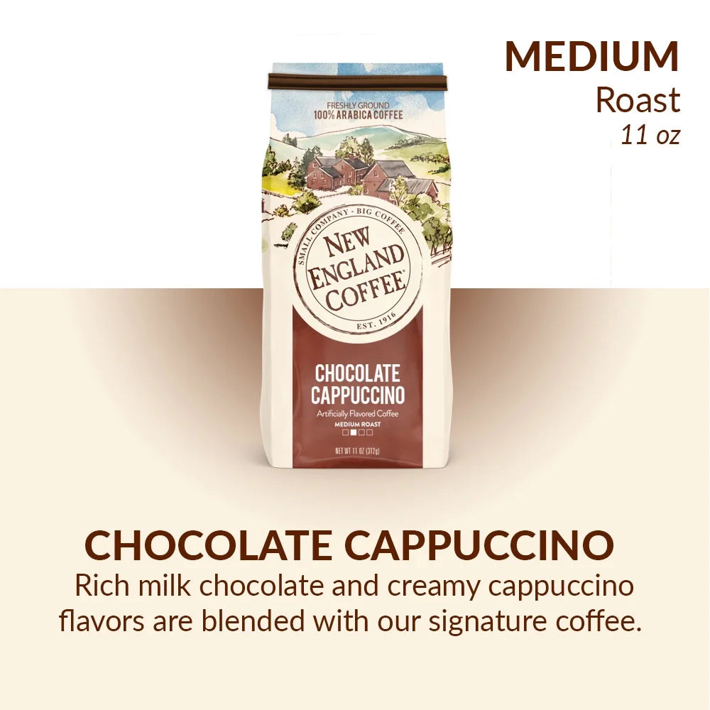 (4 Pack) Chocolate Cappuccino, Medium Roast, Ground Coffee, 11 Oz