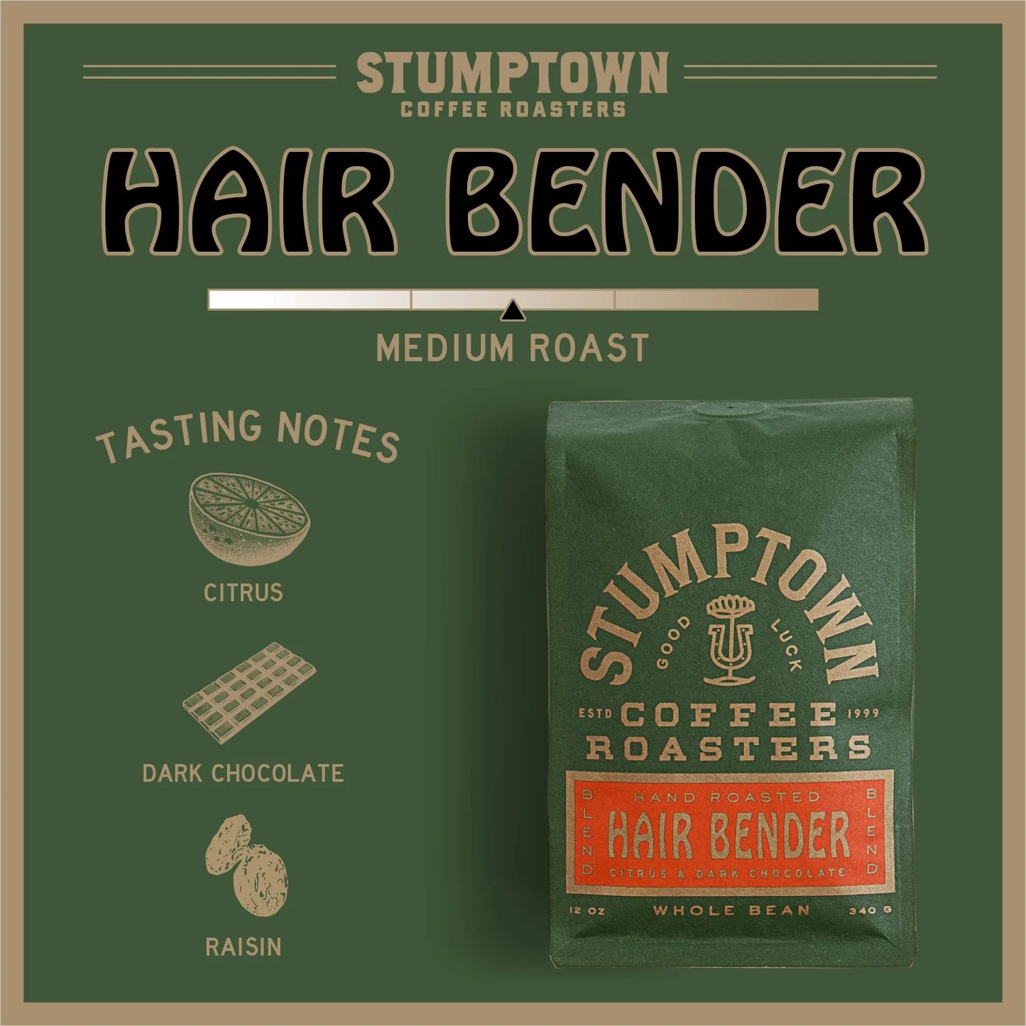 Coffee Roasters Hair Bender Blend Whole Bean Coffee, Premium Medium Roast Coffee Beans, Hand Roasted, 100% Arabica, 12 Oz