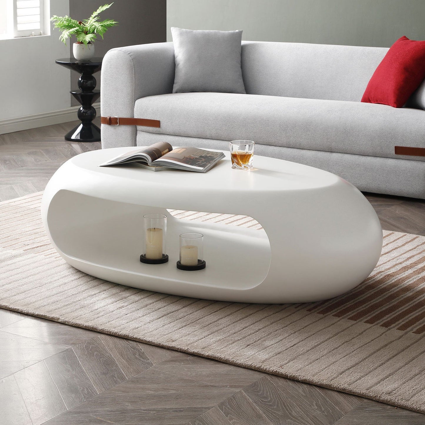 47.24'' Modern Oval Coffee Table, Sturdy Fiberglass Center Cocktail