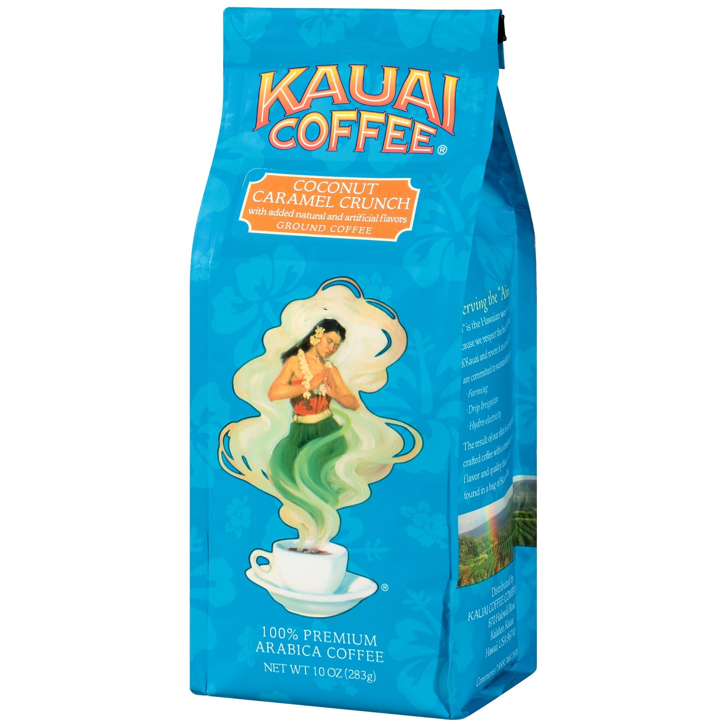 Kauai Ground Coffee, Coconut Caramel Crunch, Medium Roast, 10 Oz Package