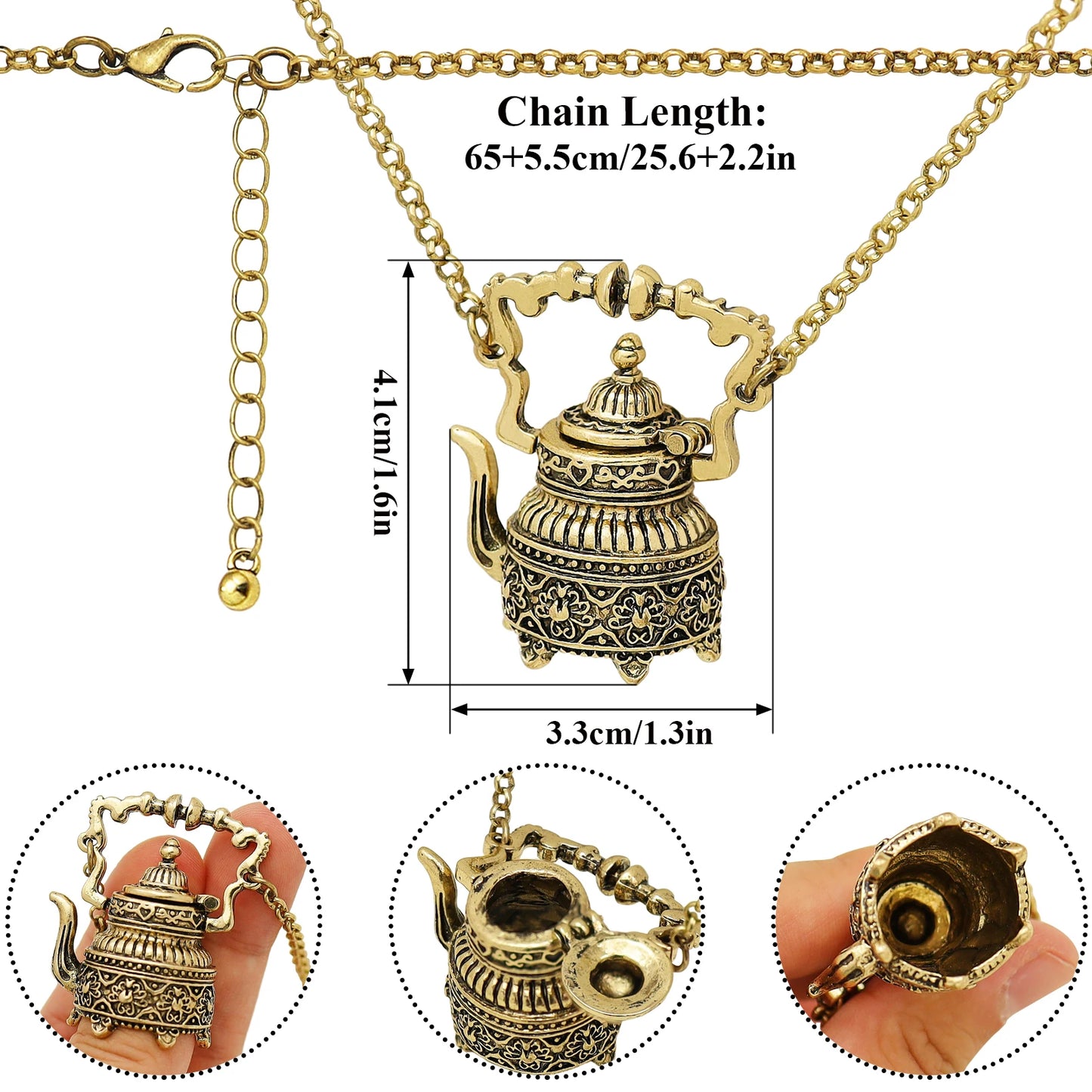 Vintage Silver Plated Victorian Wonderland 3D Tea Pot Party Steampunk Goth Pendant Necklace Link Chain Choker Collar Jewelry