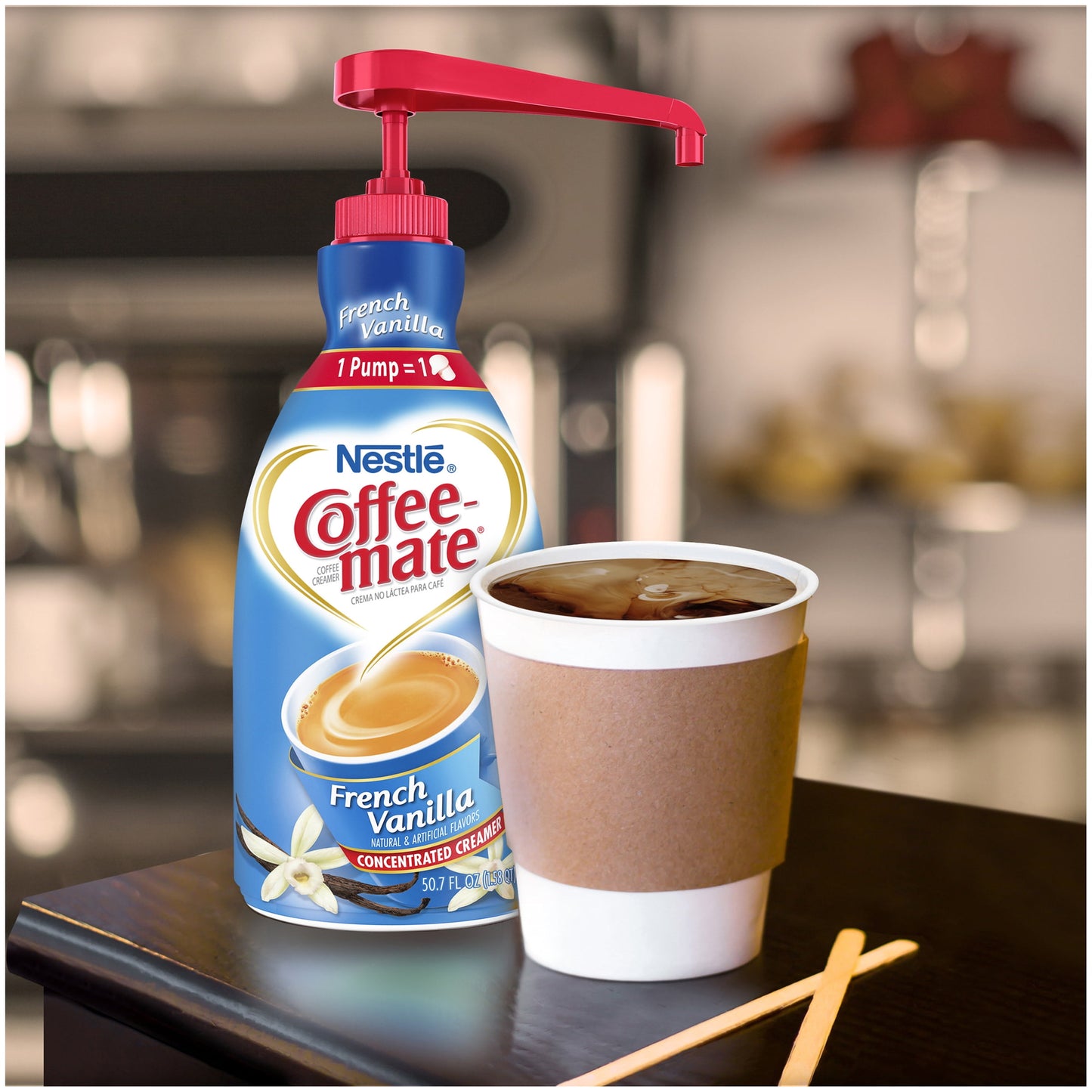 Coffee Mate French Vanilla Liquid Coffee Creamer, Bulk Coffee Creamer Pump Bottle, 50.7 Oz