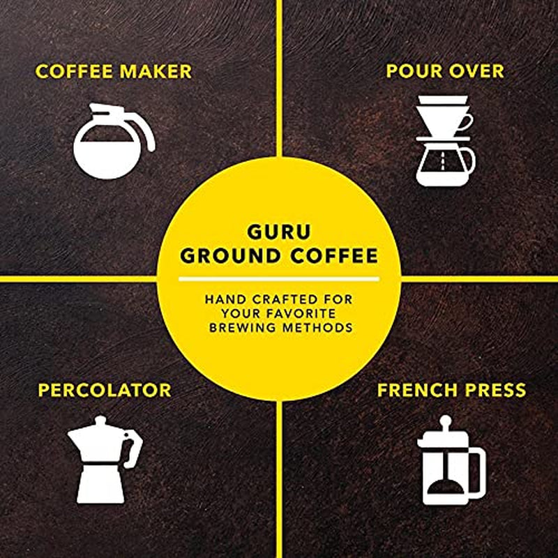 Guru Coffee Company High Caffeine Medium Roast Ground Coffee, Natural Energy from Premium Gourmet Specialty Grade Beans, 11 Ounce