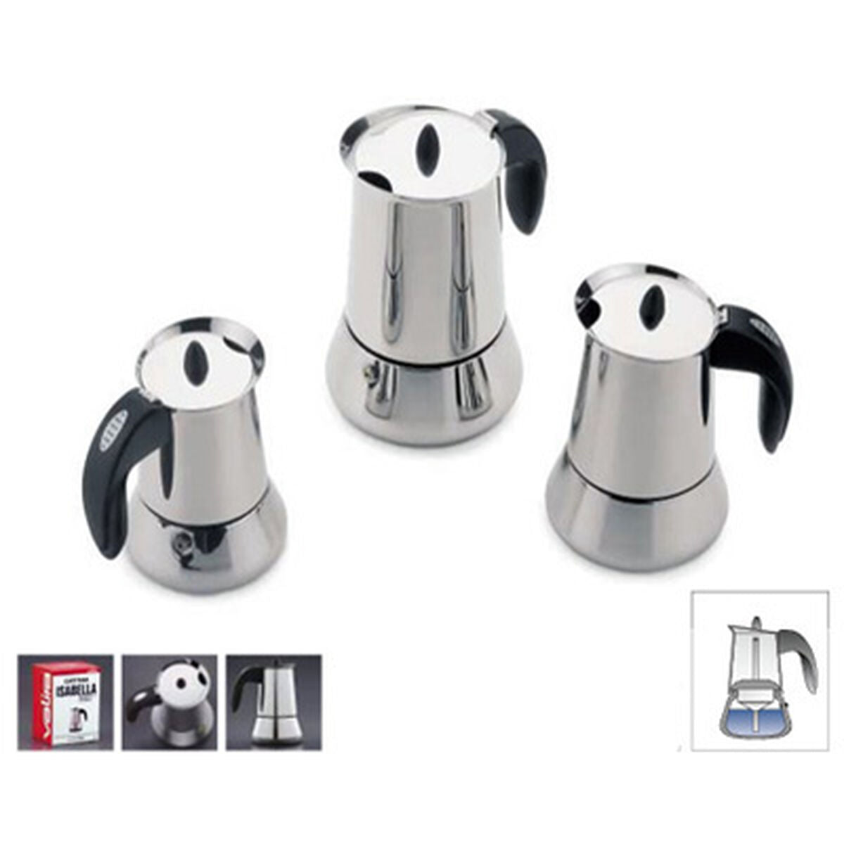 Italian Coffee Pot Valira ISABELLA 4T Black Steel Stainless steel