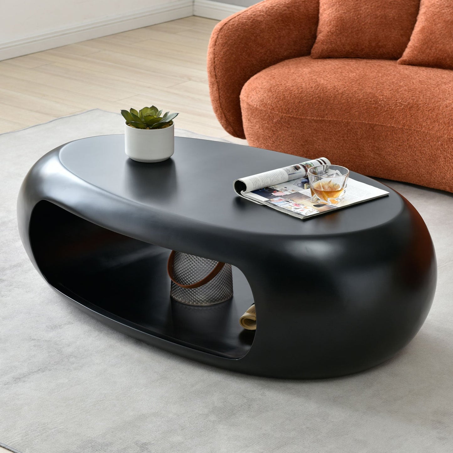47.24'' Modern Oval Coffee Table, Sturdy Fiberglass Center Cocktail