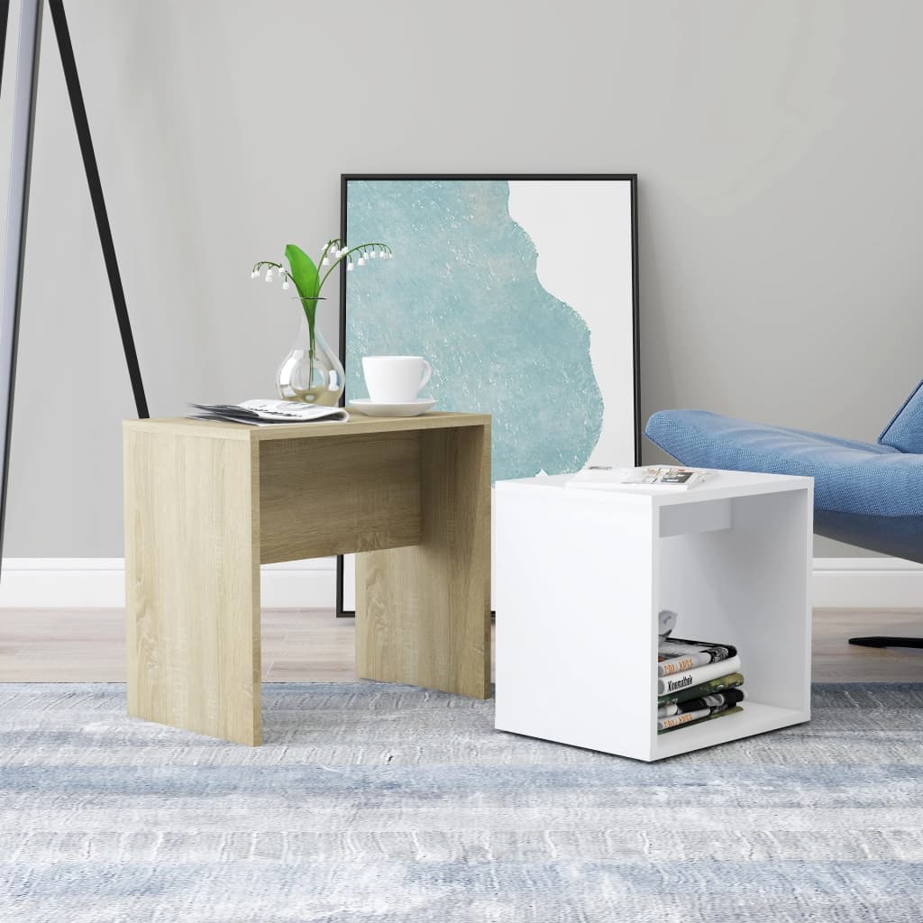 Coffee Table Set White 18.9"x11.8"x17.7" Chipboard