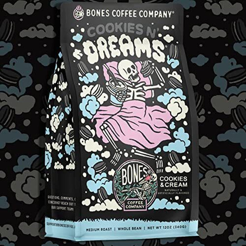 Bones Coffee Company Cookies 'N Dreams Ground Coffee Beans Cookie & Creams 12 Oz