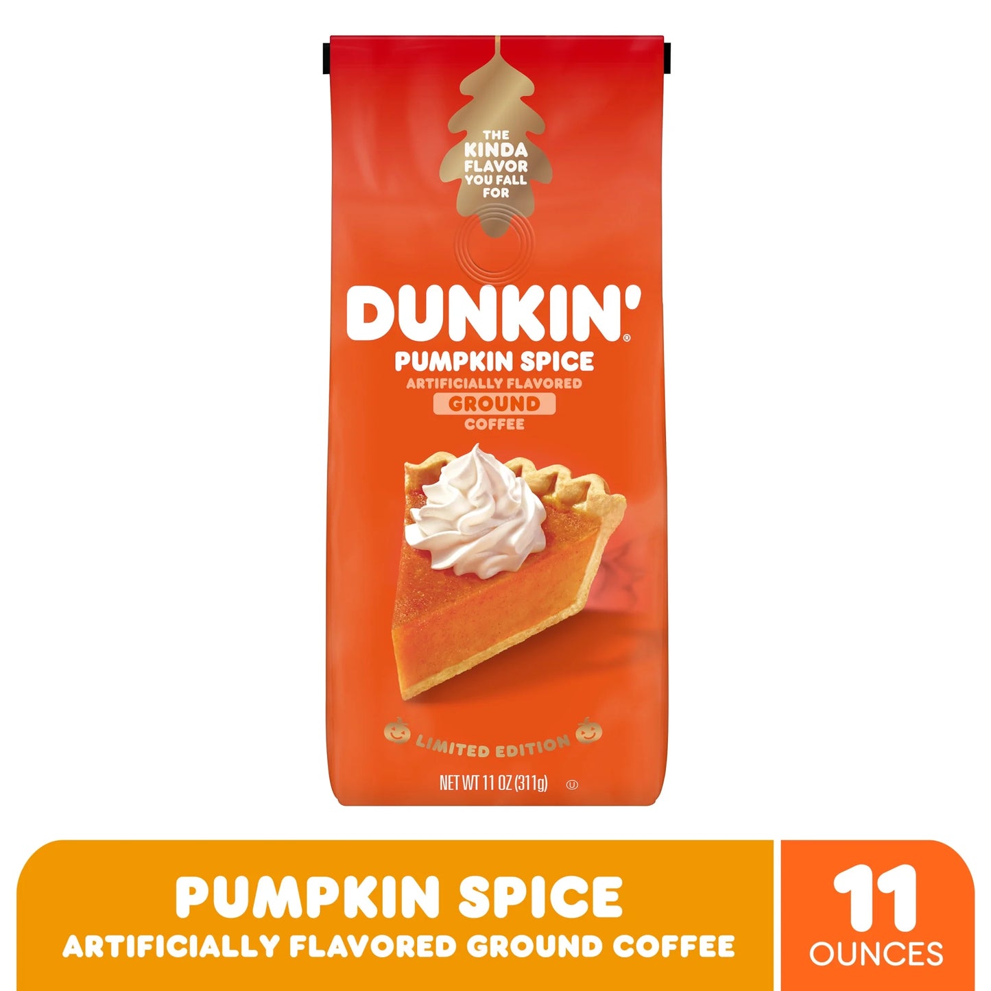 Dunkin Pumpkin Spice Ground Coffee, Limited Edition Fall Coffee, 11 Oz. Bag