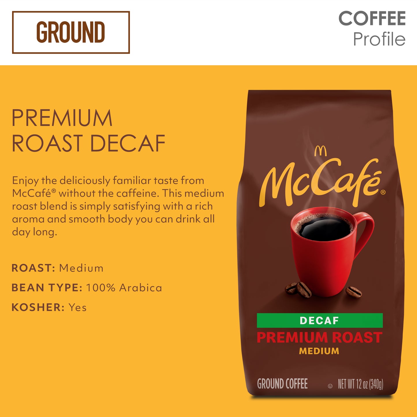 Mccafe Premium Roast Decaf, Medium Roast, Ground Coffee, 12 Oz