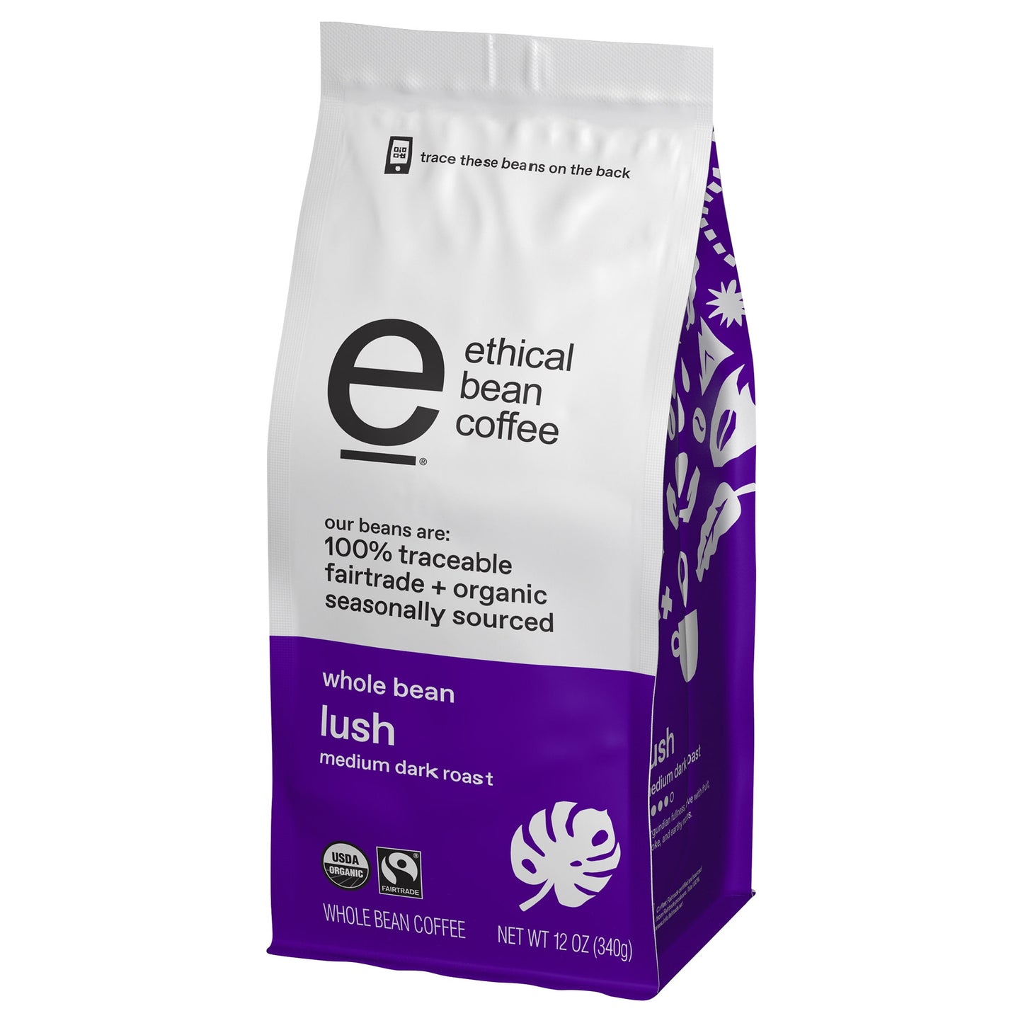 Fair Trade Organic Coffee, Lush Medium Dark Roast, Whole Bean Coffee, 12 Oz. Bag