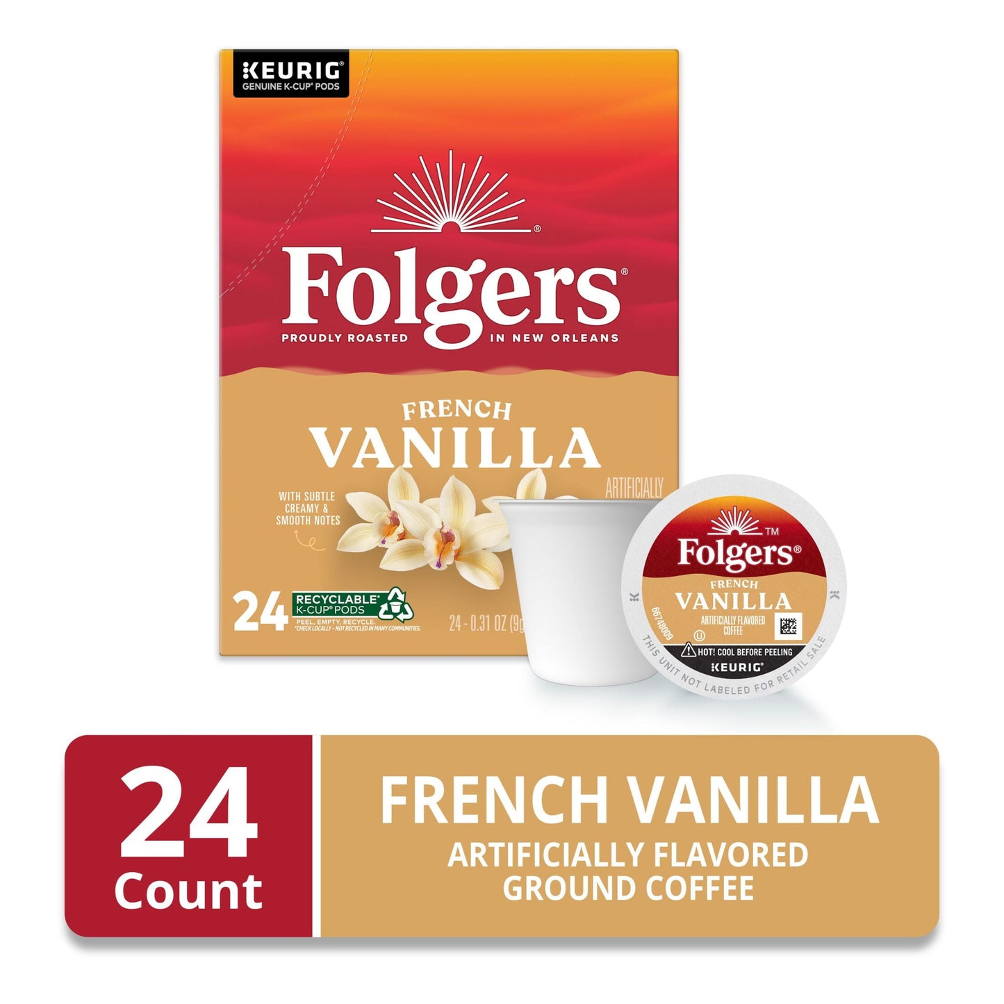 French Vanilla Artificially Flavored Coffee, Mild Roast, Keurig K-Cup Pods, 24 Count Box