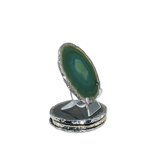 Agate Coasters with Silver Trim, Set of 4