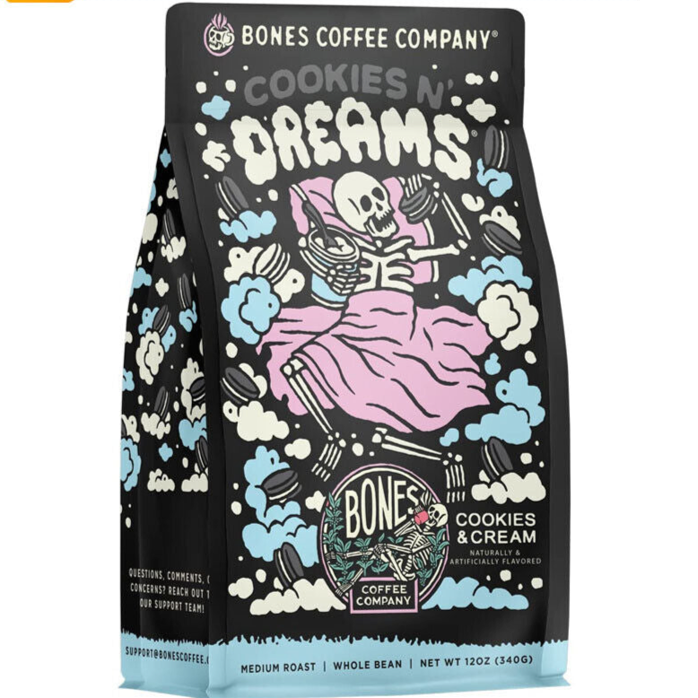 Bones Coffee Company Cookies 'N Dreams Ground Coffee Beans Cookie & Creams 12 Oz