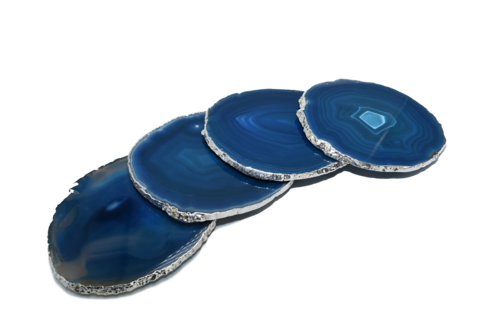 Agate Coasters with Silver Trim, Set of 4