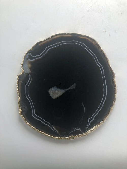 Agate Thin Serving Plate with GOLD Trim
