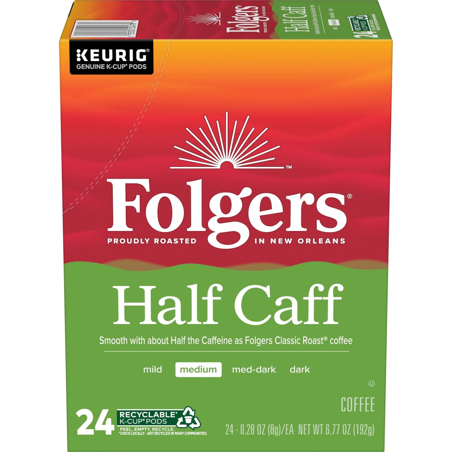 1/2 Caff Coffee, Medium Roast Coffee, Keurig K-Cup Pods, 24 Count Box