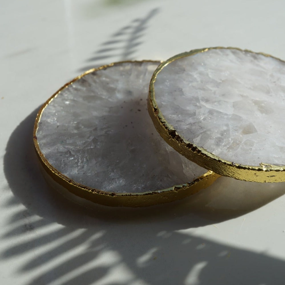 White Crystal Agate Coaster Set of 2 - 3 Colours