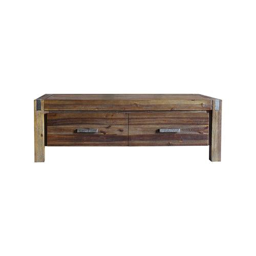 Coffee Table Solid Acacia Wood & Veneer 2 Drawers Storage Oak Colour