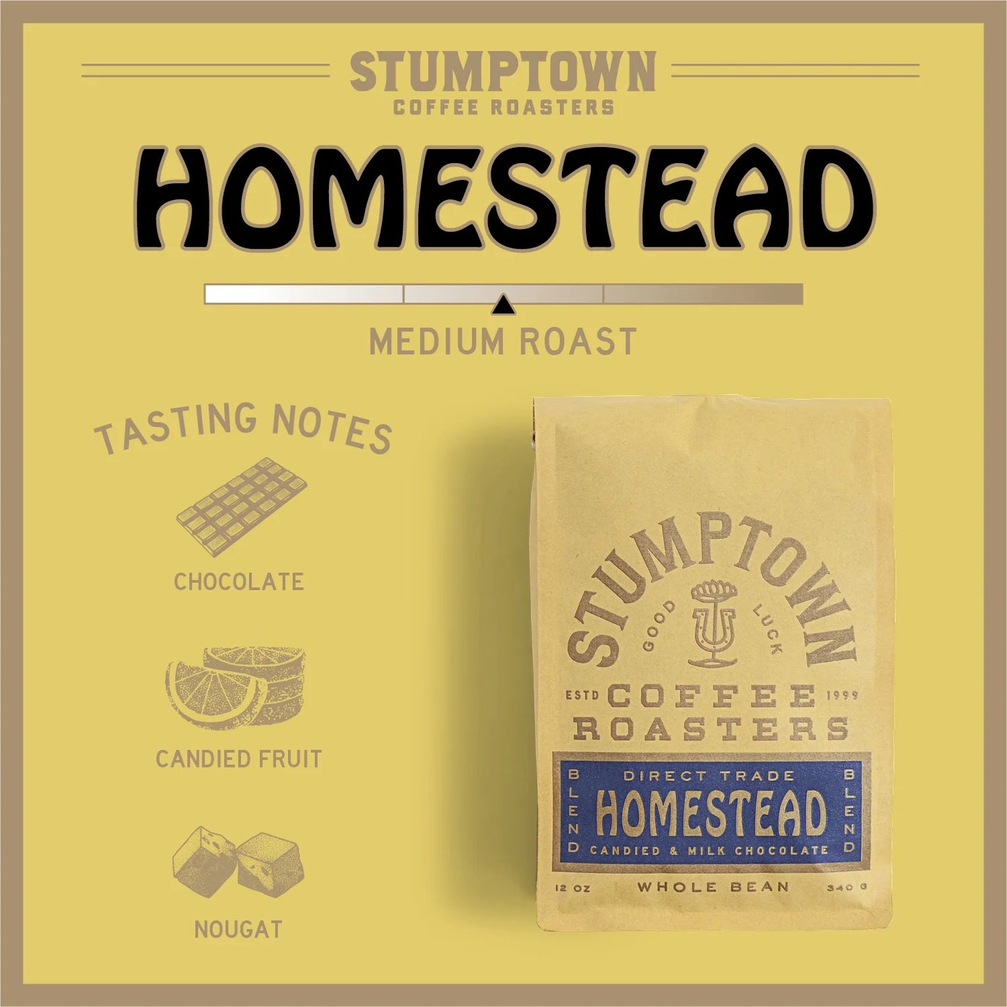 Coffee Roasters Organic Homestead Blend Whole Bean Coffee, Premium Medium Roast Coffee Beans, 100% Arabica, 12 Oz