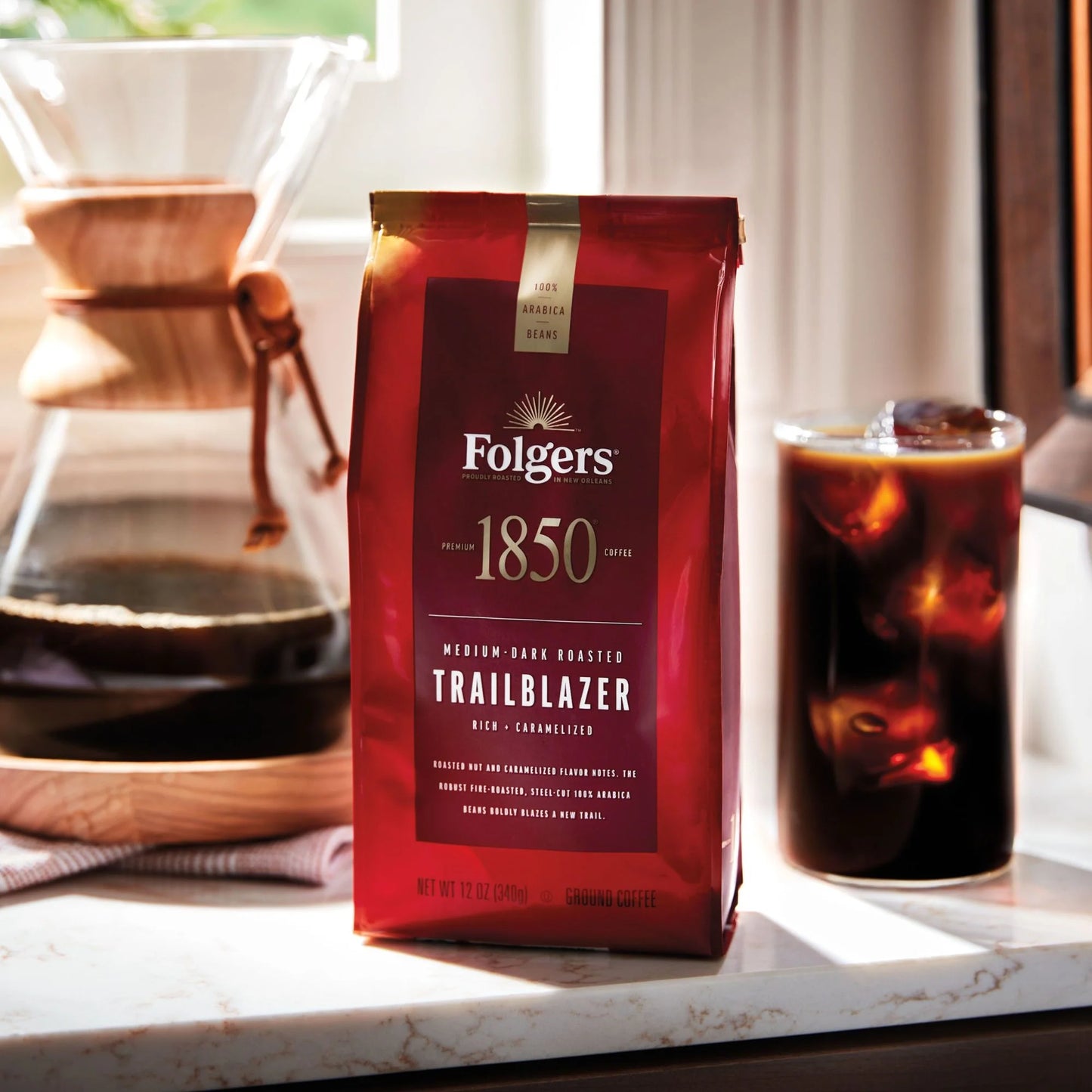 1850 Trailblazer Coffee, Medium-Dark Roast Ground Coffee, 12 Oz.