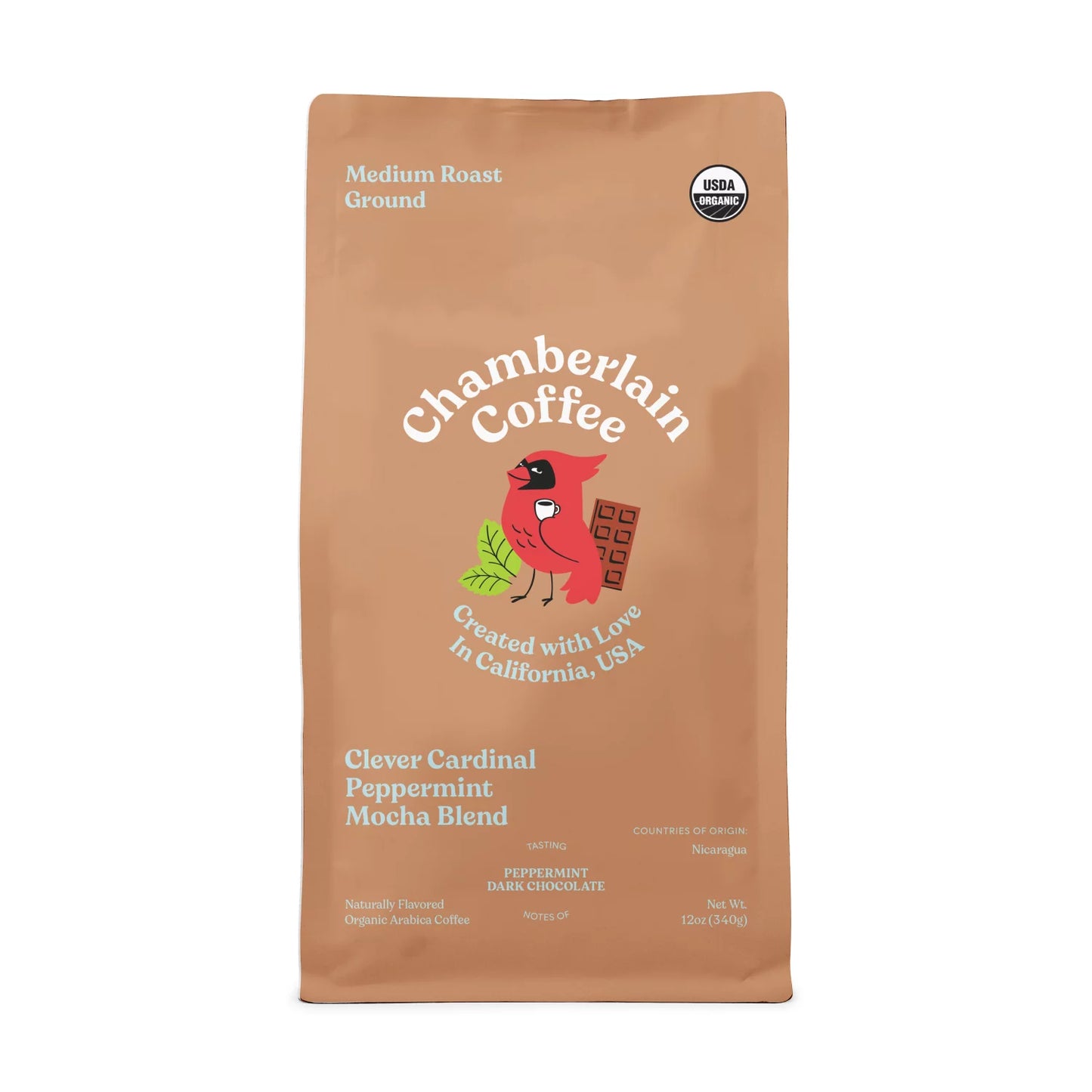 Clever Cardinal Peppermint Mocha Ground Coffee, 12 Oz Bag