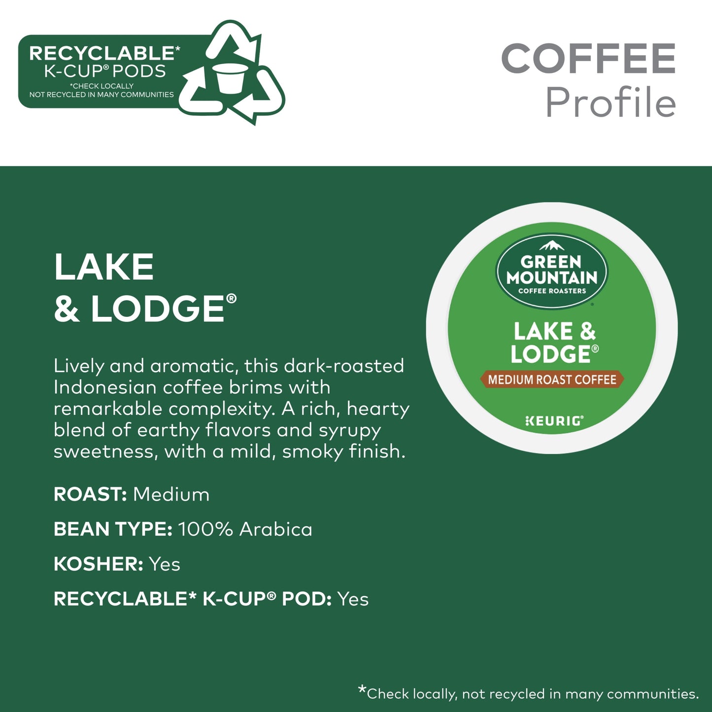 Green Mountain Coffee Lake & Lodge K-Cup Pods, Medium Roast, 24 Count for Brewers