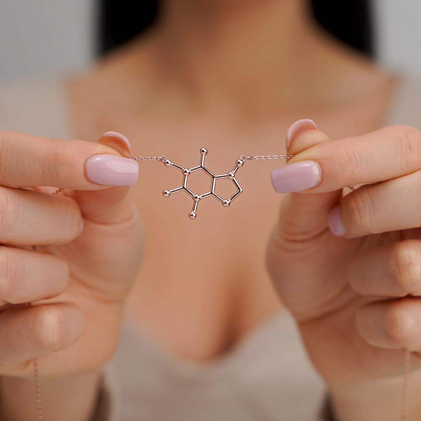 Caffeine Molecule Necklace - 925 Sterling Silver Jewelry for Coffee Lovers & Science Enthusiasts