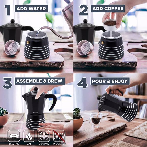 Stovetop Espresso Maker 3 Cup Moka Pot Greca Coffee Maker