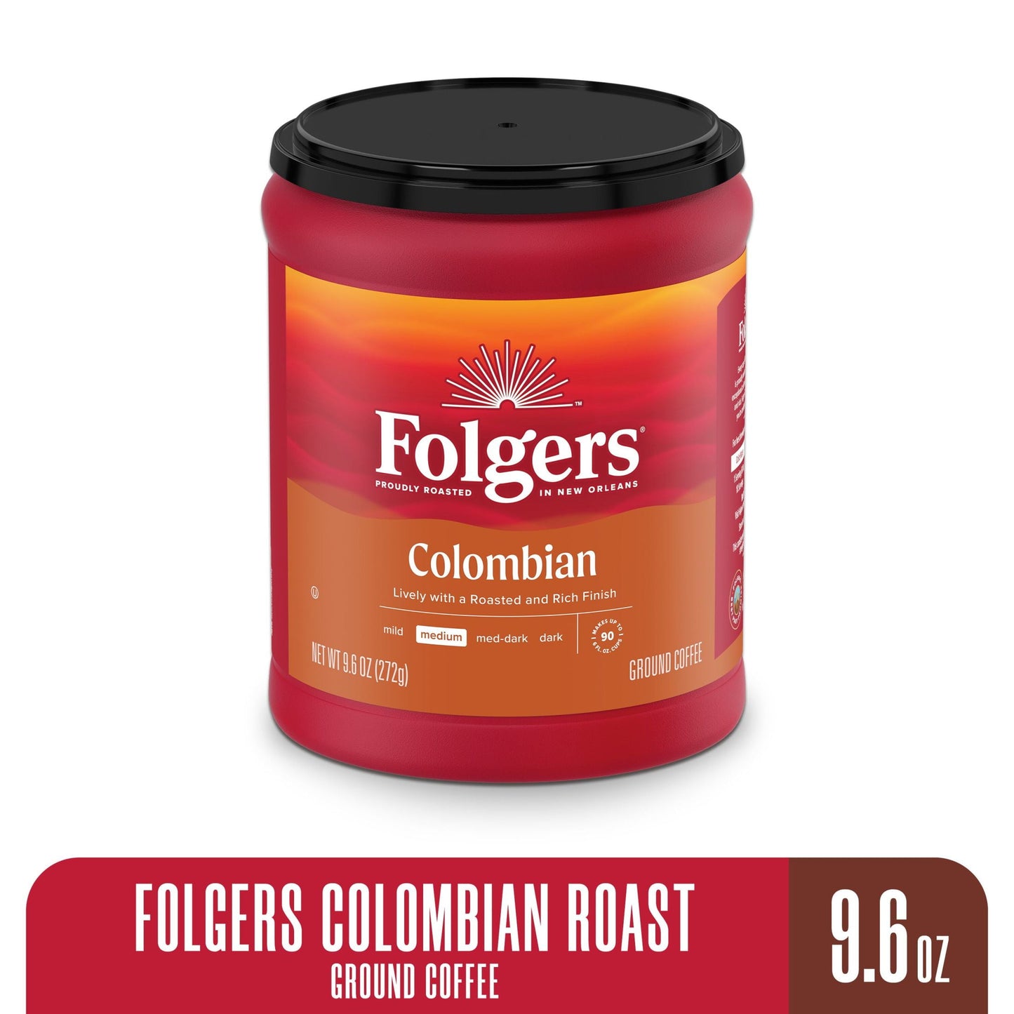 Colombian Ground Coffee, Medium Roast, 9.6 Ounce Canister