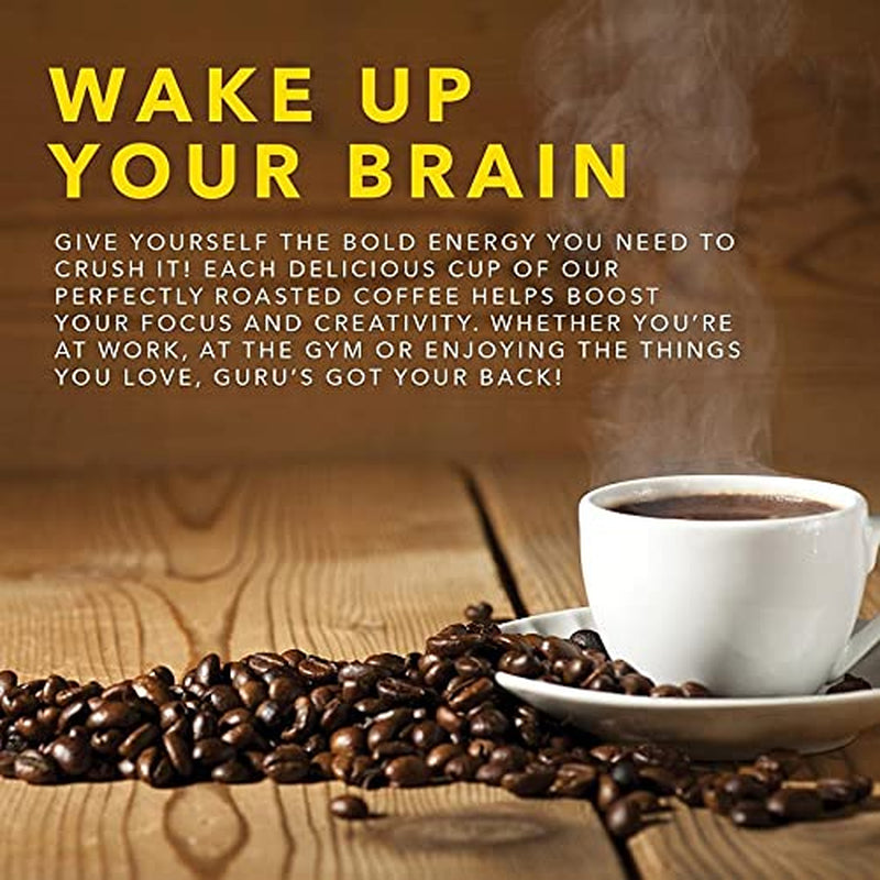 Guru Coffee Company High Caffeine Medium Roast Ground Coffee, Natural Energy from Premium Gourmet Specialty Grade Beans, 11 Ounce