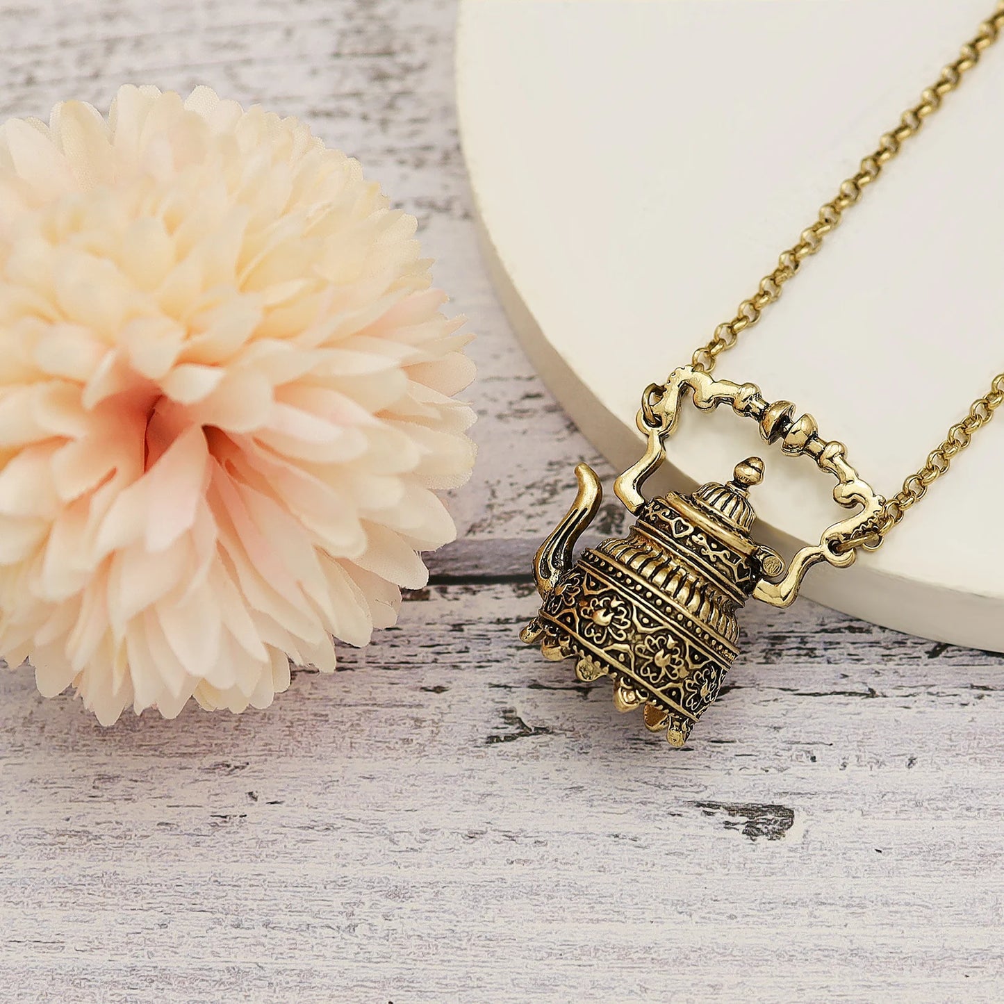 Vintage Silver Plated Victorian Wonderland 3D Tea Pot Party Steampunk Goth Pendant Necklace Link Chain Choker Collar Jewelry